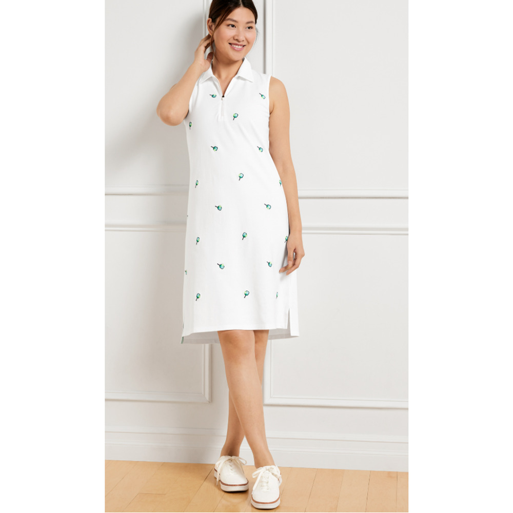 NEW T BY TALBOTS WHITE EMBROIDERED PICKLEBALL UPF 50+ PIQUE POLO DRESS SZ XL